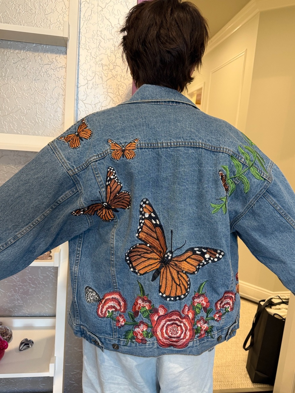 Carmar Oversized Denim Jean Jacket with Butterflies